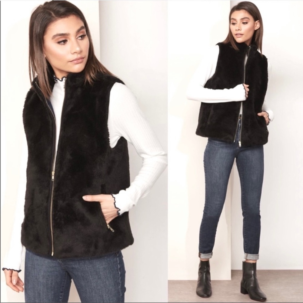 J. Crew Black Plush Fleece Excursion Vest L